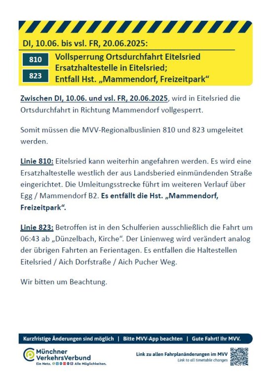 Vollsperrung Ortsdurchfahrt Eitelsried